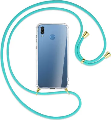 Produktbild von Handykette Backcover-Schutzhülle mit Band (Metall goldfarben) für Honor Play - türkis