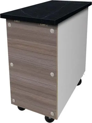 Produktbild von Kassentisch Aus Edelstahl, Granit Star Galaxy Schwarz, Mit Holzverkleidung, 80 X 82