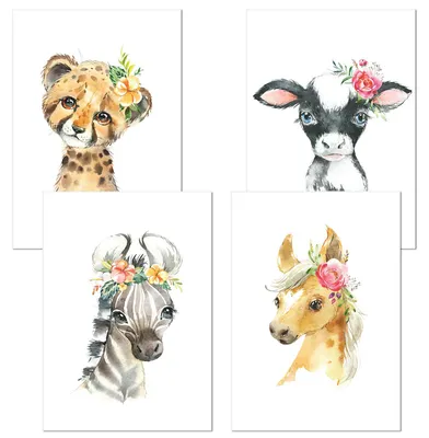 Immagine prodotto di Set di 4 poster, ideali per la cameretta dei bambini, formato A3, con motivi floreali, in stile scandinavo