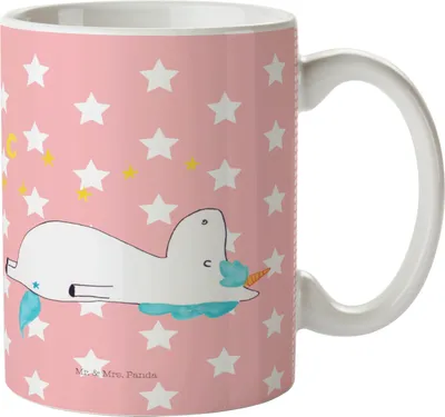 Produktbild von Mr. & Mrs. Panda Haferl Einhorn Sternenhimmel - Rot Pastell - Geschenk, Pott, Mehrwegbecher, Einhörner, Unicorn, Verrückt, Camping Tasse, Sterne, Plastikbecher