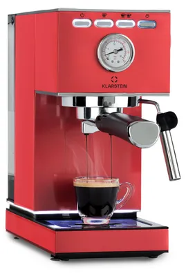 Image de Cafetière expresso Klarstein Pausa, machine à porte-filtre avec 1350 watts, machine à expresso 7-9 bars de pression, porte-filtre expresso avec réservoir d'eau : 1,4 litre en acier inoxydable, rouge