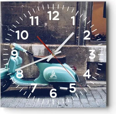 Produktbild von Wanduhr - Quadrat - Glasuhr - Roller Straße - 40x40cm - Schleichendes Uhrwerk - Lautlos - zum Aufhängen bereit - Dekoration Modern - Wanddekoration aus Glas - C4AC40x40-3653