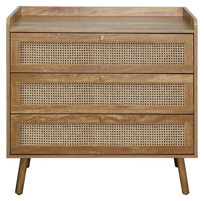 Zdjęcie produktu dla Komoda 3-szufladowa z frontami z naturalnego rattanu, szerokość 80 cm - PALMO