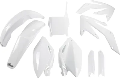 Image de Kit de carénage UFO PLAST, 9 pièces, ensemble de carénage en plastique avec protection de fourche pour Honda CRF R 250 cm³, années 2004-2005, couleur : blanc OEM