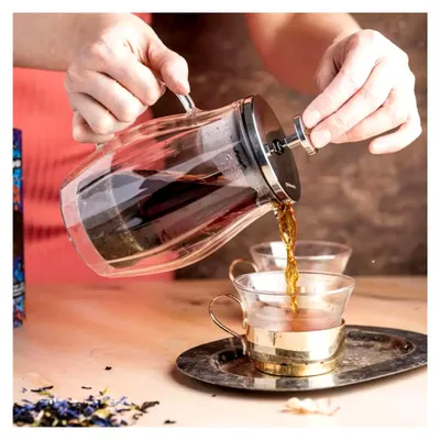 Produktbild von Kaffeebereiter und Teezubereiter French Press 600ml / 5 Tassen, Edelstahlfilter, doppelwandige Isolierkanne, Teekanne mit silbernem Deckel