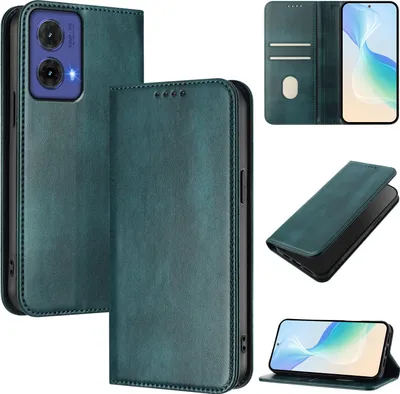 Produktbild von Handyhülle für Motorola Moto G85, Vintage Leder RFID Schutz Kartenfach Standfunktion Magnetische Klapphülle Grün