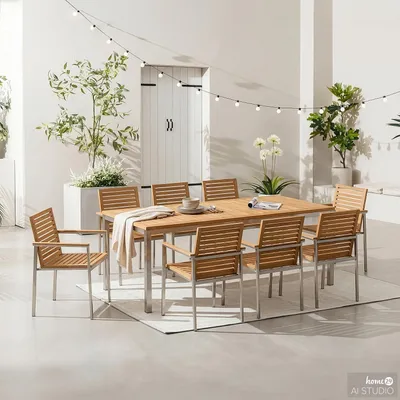 Produktbild von home24 Essgruppe - 9-teilig - Teak Massiv / Edelstahl
