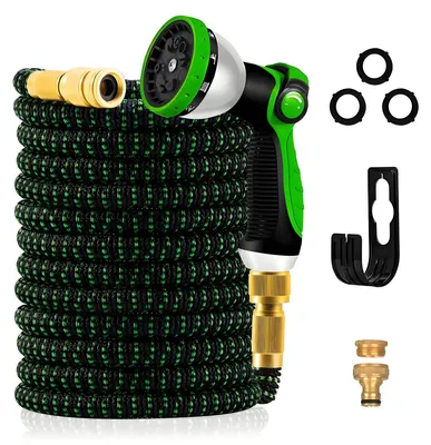 Produktbild von Dehnbarer Gartenschlauch Zauberschlauch Wasserschlauch - 30 m - Spritzpistole mit 10 Funktionen - Gartenschlauch mit Schlauchhalter - Für Garten und Haus