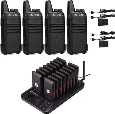 Obrázok produktu pre Rádiostanica s dlhým dosahom Retevis RT622, nabíjateľná (balenie 4 ks), balenie so systémom reštauračných pagerov Retekess TD157 so 16 pagermi