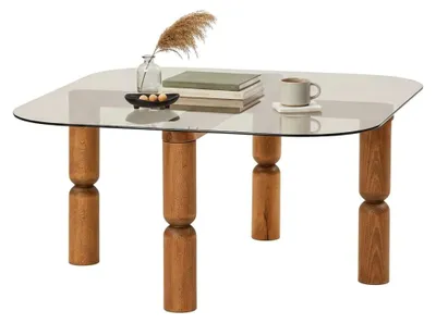 Produktbild von Wohnzimmertisch Psamathe, Niedriger Wohnzimmertisch, Kaffeeregal, Couchtisch für Sofa, 80x80h40 cm, Walnuss und Geräuchert