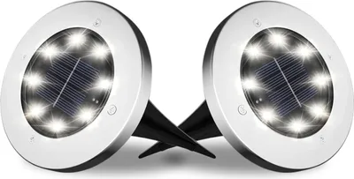 Zdjęcie produktu dla 2x Lampa Solarna Ogrodowa LED Gruntowa Wbijana IP44 Dysk Solarne Lampki
