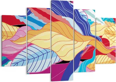 Produktbild von Bild auf Leinwand - Leinwandbild - 5 Teile - Muster Blätter bunt - 150x100cm - Wand Bild - Wanddeko - Wandbilder - Leinwanddruck - Bilder - Wanddekoration - Leinwand bilder - Wandbild - EA150x100-4269