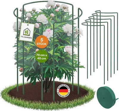 Produktbild von TTL GARDEN Strauchstützen 70×40 cm 5er Set inkl. Klettband – Pflanzenstütze grün