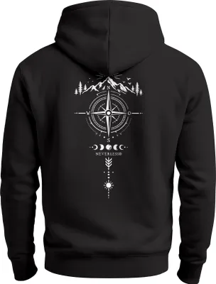 Produktbild von Herren Hoodie Kompass Design Rückenaufdruck Outdoor Symbole Kapuzen-Pullover Männer Fashion Streetstyle Neverless®
