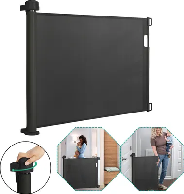 Obrázek produktu pro YUENFONG 87 x 180 cm schodišťová branka, bezpečnostní dveřní branka, zábrana, výsuvné zatahovací dveře pro děti a domácí zvířata, 0-180 cm, černá barva