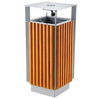 Zdjęcie produktu dla Kosz miejski z popielnicą i wyjmowanym wkładem metal + drewno 65L