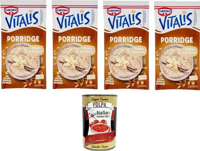 Produktbild von C. Vitalis Classic Porridge mit Haferflocken und zarter Bourbon-Vanille 4x 54g+ Italian Gourmet polpa 400g