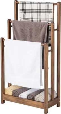 Obrázok produktu pre Vešiak na uteráky, stojaci vešiak na uteráky s tyčami, vešiak na uteráky bez vŕtania, 45 x 22 x 86 cm, priestorovo úsporný vešiak na uteráky (hnedý)