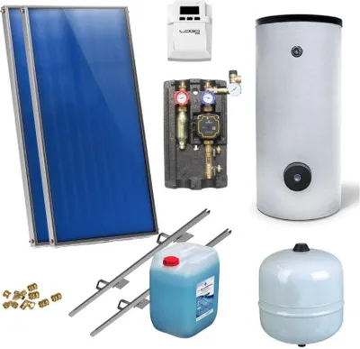 Produktbild von Solaranlage Warmwasser Solarpaket 2 Kollektoren Speicher Flachkollektor