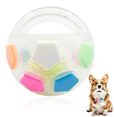 Produktbild von Unzerstörbarer Hundeball, Mellow Dog Anti-Stressball, interaktives Hundespielzeug, großer Hundefußball mit Griff und Quietscher für mittelgroße bis große Hunde