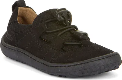 A single black shoe is shown from a three-quarter angle against a white background.