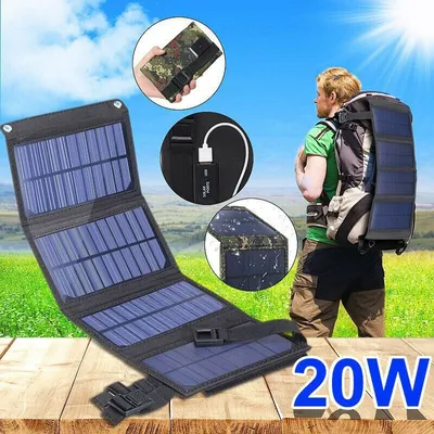 Immagine prodotto di Pannello solare flessibile e pieghevole da 20 W e 5 V per caricabatterie da cellulare,