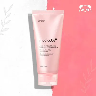 Zdjęcie produktu dla Medicube PDRN Pink Glutathione Capsule Cleansing Foam – oczyszczająca pianka do twarzy z PDRN, glutationem, niacynamidem i kwasem hialuronowym, nawilża i rozświetla, 120 g