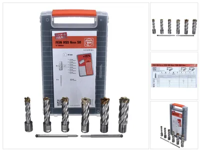 Zdjęcie produktu dla Zestaw akcesoriów FEIN Best of core drill HSS Nova 50 8 szt. ( 63134999063 ) 3/4" Weldon 12 - 22 mm