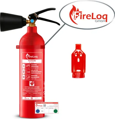 Produktbild von FireLoq 2kg Co2 Kohlendioxid im Stahl Behälter Dauerdruck Feuerlöscher für elektrische Anlagen und EDV 34B 2 LE inkl. Prüfnachweis,Wandhalter