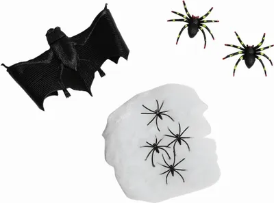 Produktbild von Halloween Party Deko-Set (10g Spinnennetz, 6x Spinnen & 1x Fledermaus)