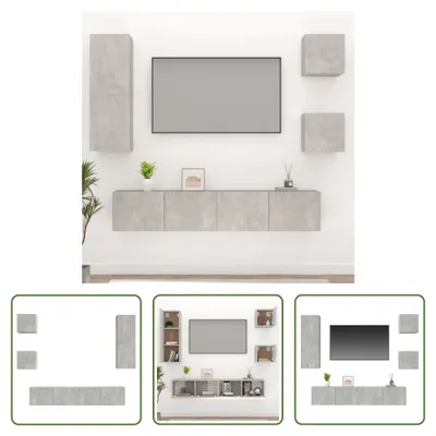 Produktbild von The Living Store 5-tlg. TV-Schrank-Set Betongrau Holzwerkstoff