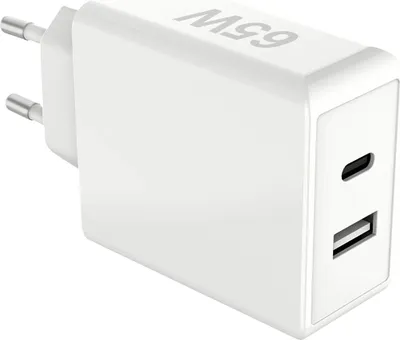 Obrázek produktu pro Napájecí adaptér Fontastic GaNto Duo Type-C PD + USB-A GaN 65 W, kompaktní provedení, Power Delivery, max. 3,25 A, bílý