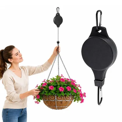 Produktbild von 2er-Set Blumenampel Haken, höhenverstellbar, 1-8kg, Seilzug, Pflanzenaufzug – für Balkon & Garten
