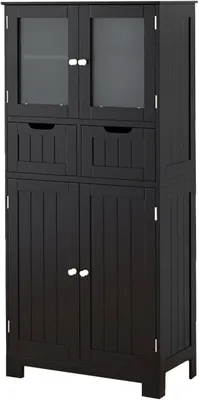Produktbild von Badezimmerschrank, Badschrank, mit 2 Schubladen, 4 Türen, verstellbare Regale, Schwarz