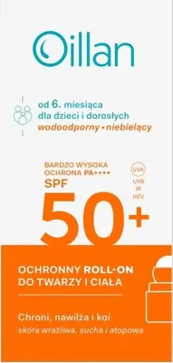 Zdjęcie produktu dla Oillan Ochronny roll-on przeciwsłoneczny dla dzieci i dorosłych od 6 miesiąca SPF50+, 50 ml