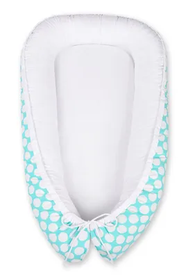 Produktbild von Bobono Babybett Kokon Premium Türkis Weiß für Neugeborene mit verstellbarer Größe und ECO FILLBALL Füllung