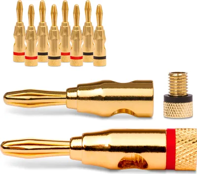 Produktbild von NAUC Bananenstecker 4mm schraubbar 24K vergoldet Lautsprecherkabel 10x Stecker