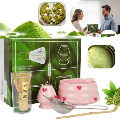Produktbild von Matcha Besen Set, Matcha Set Rosa 5 Teiliges für Matcha-Liebhaber, Japanisches Matcha Tee Set