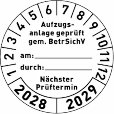Produktbild von Dreifke® Prüfplakette "Aufzugsanlage  gem. BetrSichV...." - 30 mm Foli...