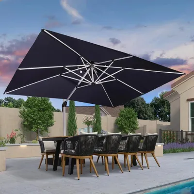 Produktbild von PURPLE LEAF Ampelschirm Rechteckiger 300 x 365 cm Sonnenschirm Groß Stabil Terrassenschirm 360°Rotation, für Garten,Terrasse, Pool Sonnenschutz , Grau