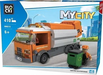 Produktbild von Blocki My City Müllwagen Bausatz mit Figuren 410 Teile