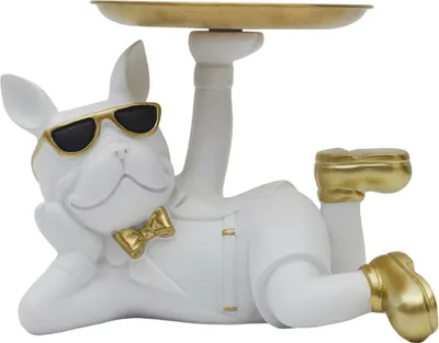 Obrázek produktu pro Figurka buldoga ležícího s podnosem BÍLÁ