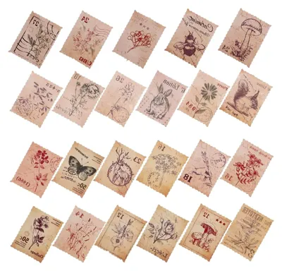 Produktbild von 184 Stück Selbstklebende Briefmarkenaufkleber im Retro Wald Design für Scrapbooking und Umschlagverschluss
