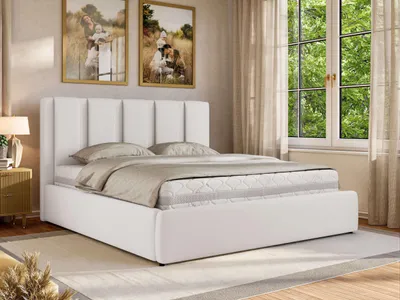 Produktbild von MKS MEBLE Polsterbett SAVINO CLASSIC mit Bettkasten & Stauraum, Doppelbett 180 x 200 cm, Gasdruckfedern, Inkl. Lattenrost, Modernes Ehebett, Foam Matratze - MIRO LUX - Weiß Kunstleder