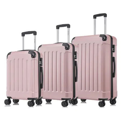 Produktbild von Suitcase Set, Rollkoffer Handgepäck, Kofferset, mit 4 Rollen 360°, Hartschalenreise Zahlenschloss, Weicher Gummigriff (3er Set, M,L&XL,Roségold)