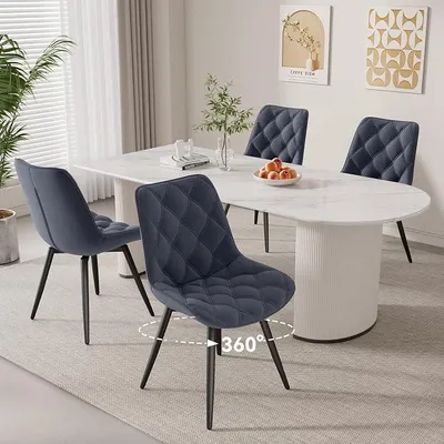 Imagen del producto de Juego de 4 sillas de comedor de 360°, tipo giratoria, tapizadas en color gris oscuro