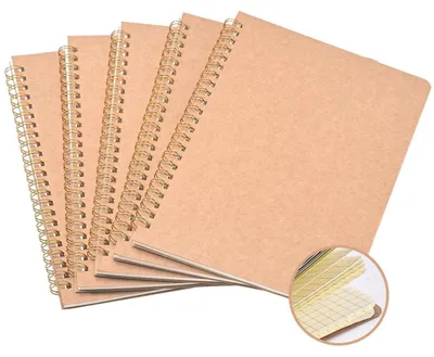 Image de Cahier A5 quadrillé, lot de 5, couverture en carton, 100 pages, format 21x14 cm, grammage 80 g/m²