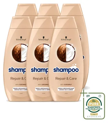 Image de 6 flacons de shampooing Schwarzkopf Repair & Care pour cheveux abîmés - 400 ml - Pack économique - 6 pièces