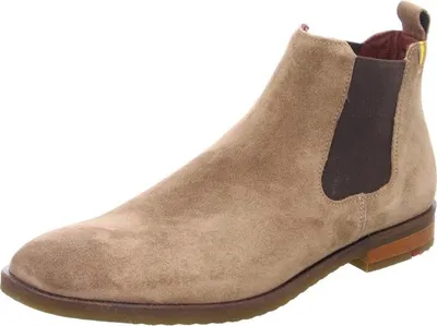 A single beige Chelsea boot is shown against a white background.