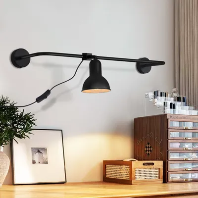 Produktbild von ZMH Wandleuchte Innen Schwarz Wandlampe  Wandbeleuchtung mit Schalter Stecker Wandstrahler Flur Vintage Metall Treppenhaus E27 für Wohnzimmer